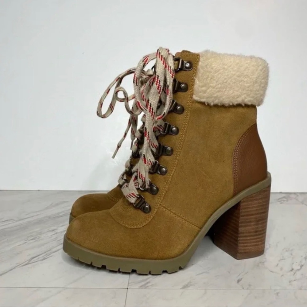 Crevo Joan Tan Suede Lace Up Heeled Boot 6 1/2